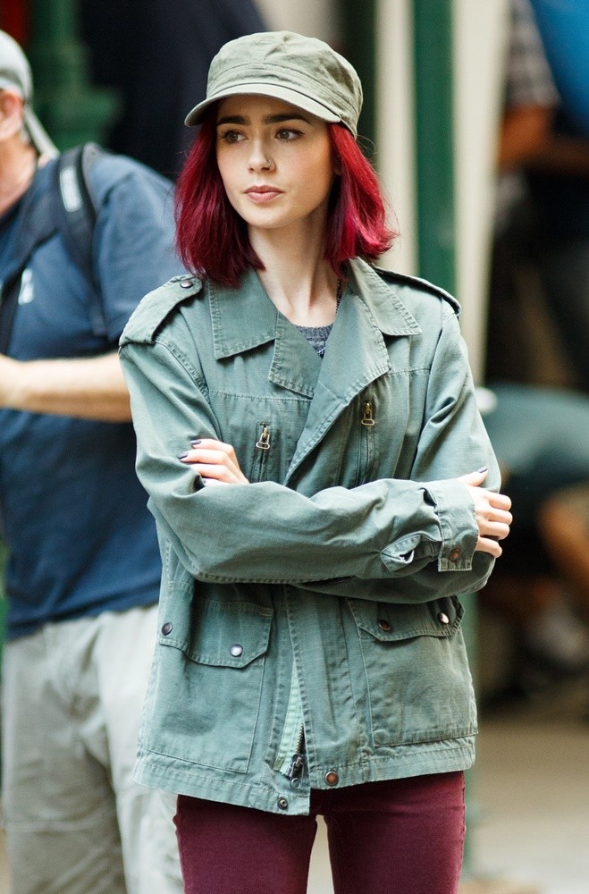 Lily Collins;<br>On The Set of The Movie Okja