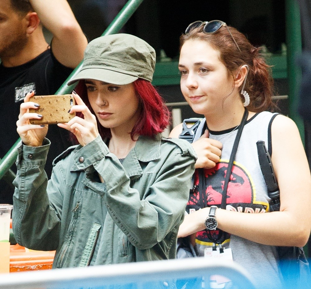 Lily Collins;<br>On The Set of The Movie Okja