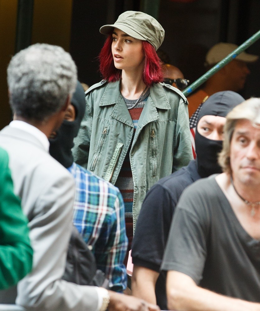 Lily Collins;<br>On The Set of The Movie Okja