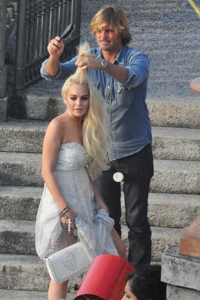 Lindsay Lohan;<br>Lindsay Lohan Takes Part in A Photoshoot for German Brand Philipp Plein on Lake Como