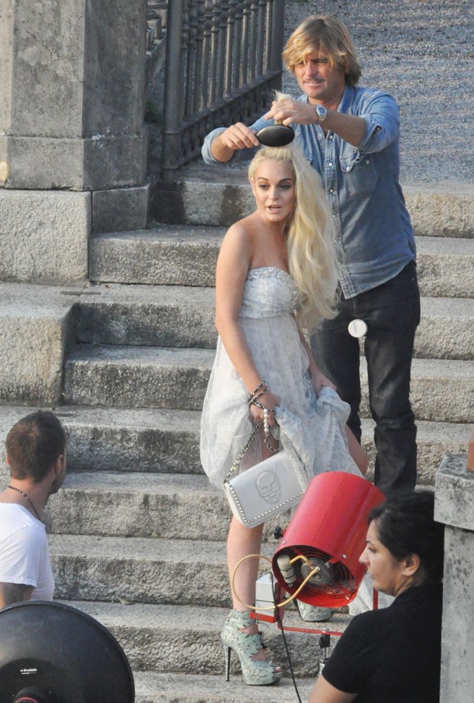 Lindsay Lohan;<br>Lindsay Lohan Takes Part in A Photoshoot for German Brand Philipp Plein on Lake Como