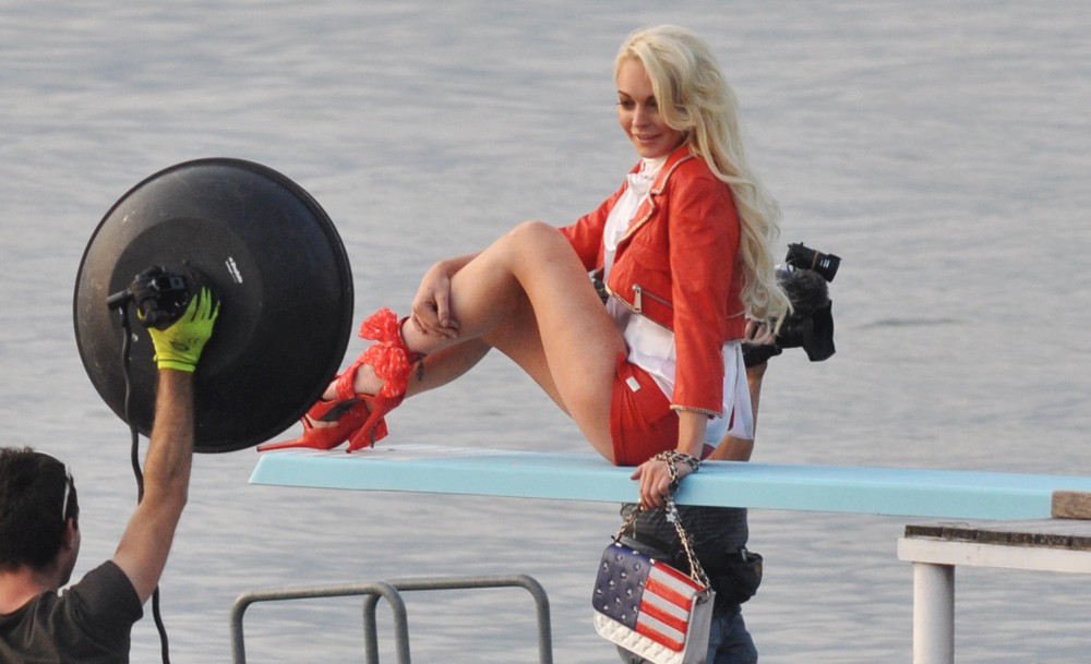 Lindsay Lohan;<br>Lindsay Lohan Takes Part in A Photoshoot for German Brand Philipp Plein on Lake Como