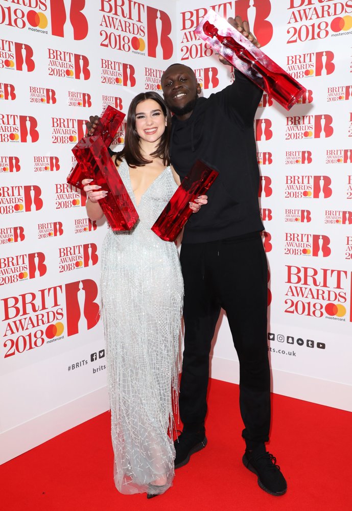 Dua Lipa;Stormzy;<br>The BRIT Awards 2018 - Press Room