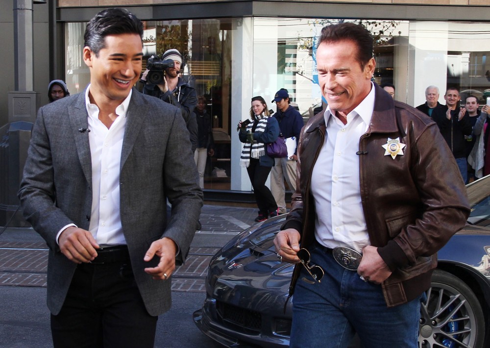 Mario Lopez;Arnold Schwarzenegger;<br>Arnold Schwarzenegger Drives A Sheriff Truck to The Grove to Promote Film The Last Stand on Extra