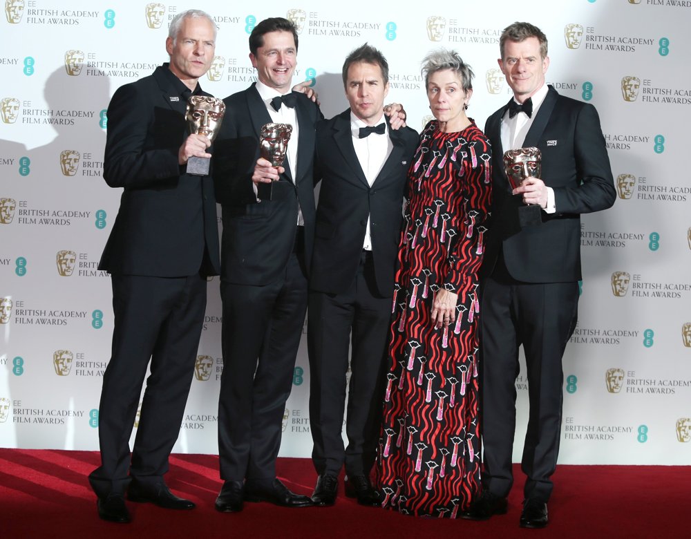 Martin McDonagh;Peter Czernin;Sam Rockwell;Frances McDormand;Graham Broadbent;<br>EE British Academy Film Awards 2018 - Press Room