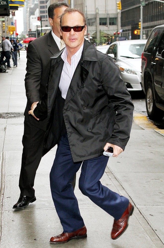 Michael Keaton;<br>Michael Keaton Outside Ed Sullivan Theatre for The Late Show with David Letterman