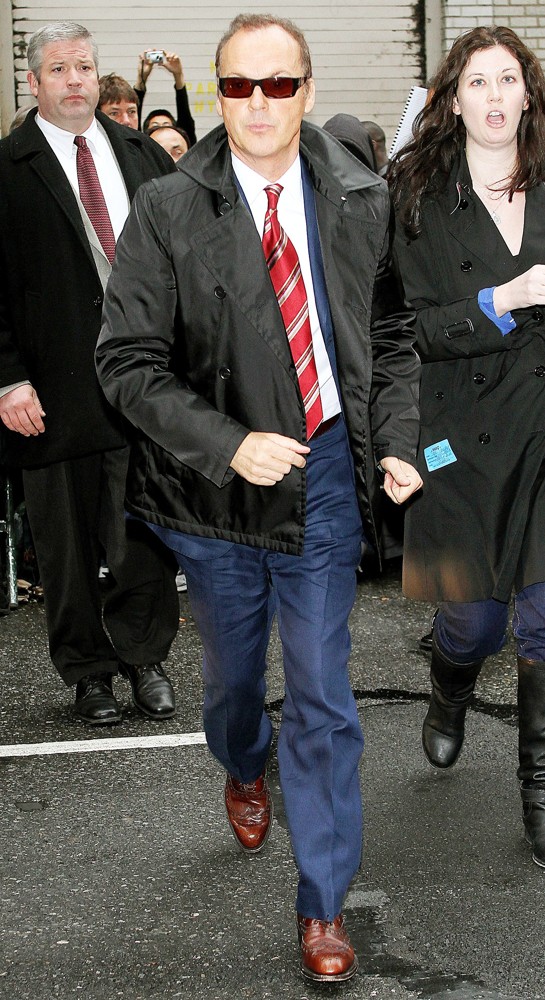 Michael Keaton;<br>Michael Keaton Outside Ed Sullivan Theatre for The Late Show with David Letterman