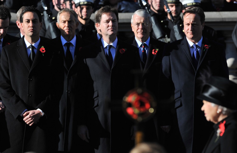 Ed Miliband;Tony Blair;Nick Clegg;John Major;David Cameron;<br>Sunday Commemorating Sacrifices of The Armed Forces