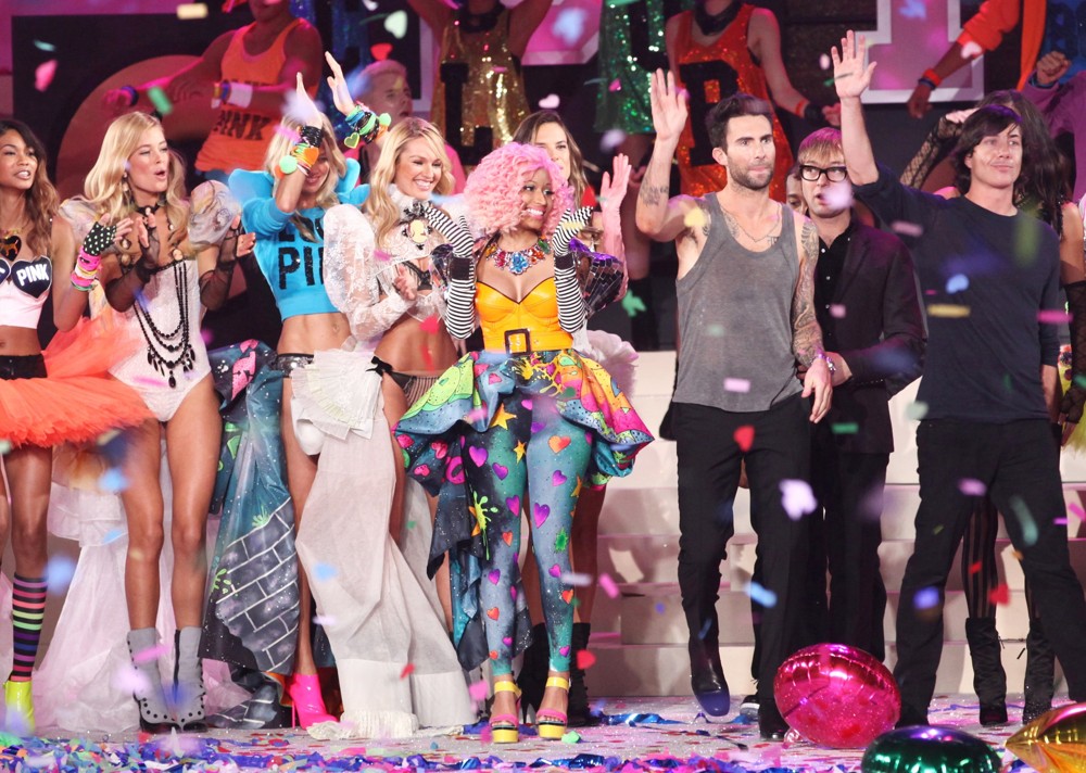 Chanel Iman;Doutzen Kroes;Lindsay Ellingson;Candice Swanepoel;Nicki Minaj;Adam Levine;Maroon 5;<br>2011 Victoria's Secret Fashion Show - Performance