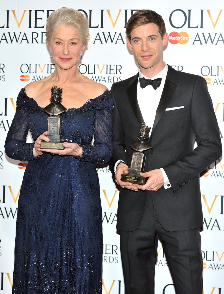 Helen Mirren;Luke Treadaway;<br>The Olivier Awards 2013 - Press Room