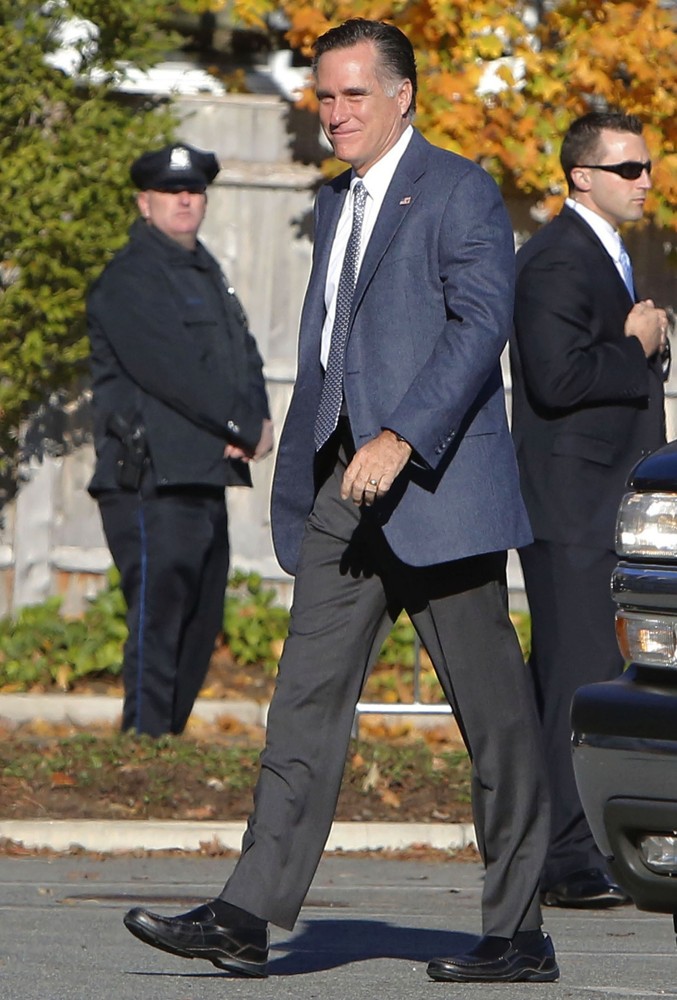 Mitt Romney;<br>Mitt Romney Is Seen Outside A Massachusetts Polling Station After Casting His Vote on Election Day
