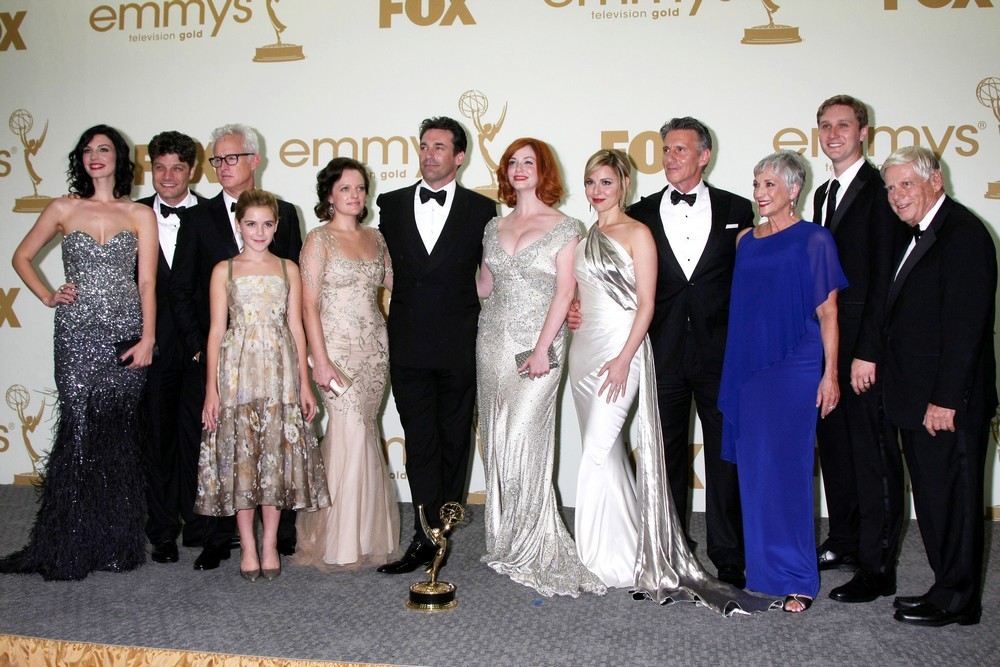 Jessica Pare;Kiernan Shipka;Elisabeth Moss;Jon Hamm;Christina Hendricks;Cara Buono;Randee Heller;Robert Morse;<br>The 63rd Primetime Emmy Awards - Press Room