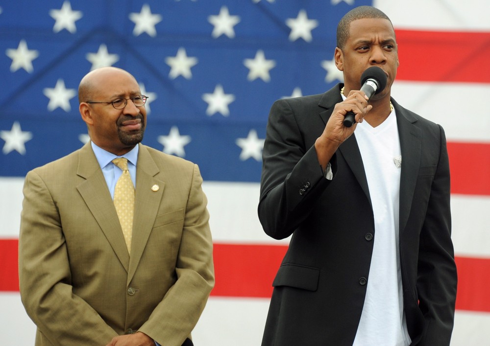 Michael Nutter;Jay-Z;<br>Jay-Z Press Conference on The Steps of The Philadelphia Museum of Art