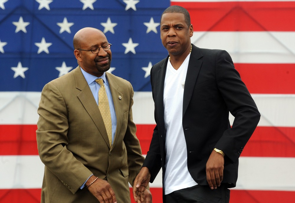 Michael Nutter;Jay-Z;<br>Jay-Z Press Conference on The Steps of The Philadelphia Museum of Art