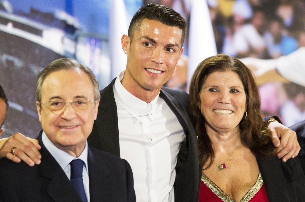 Florentino Perez, Cristiano Ronaldo, Maria Dolores dos Santos Aveiro<br>Cristiano Ronaldo Signs New Five-Year Deal with Real Madrid