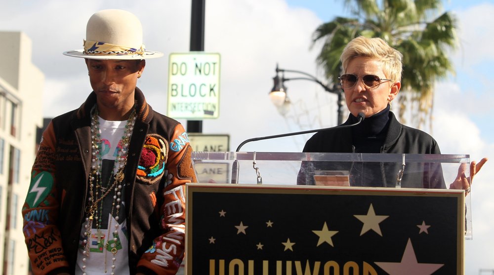 Pharrell Williams;Ellen DeGeneres;<br>Pharrell Williams Honored with A Star on The Hollywood Walk of Fame