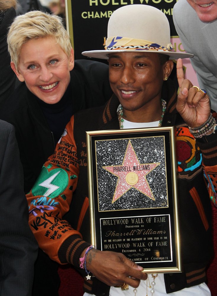 Ellen DeGeneres;Pharrell Williams;<br>Pharrell Williams Honored with A Star on The Hollywood Walk of Fame