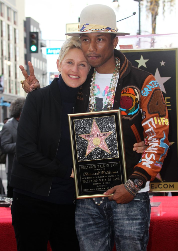 Ellen DeGeneres;Pharrell Williams;<br>Pharrell Williams Honored with A Star on The Hollywood Walk of Fame