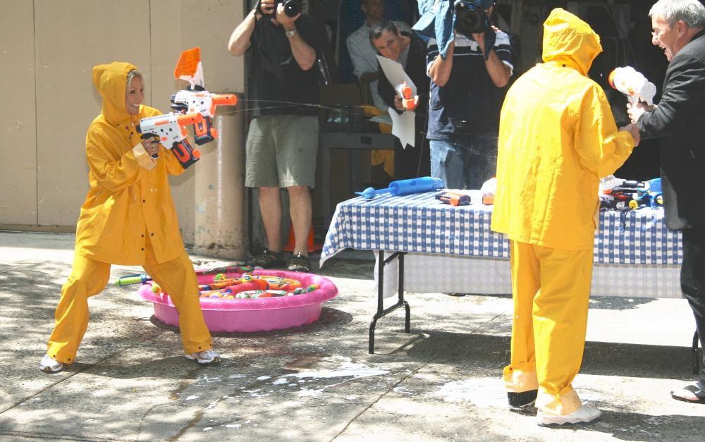 Kelly Ripa;Regis Philbin;Chris Byrne;<br>Taping Water Toys Segment Outside ABC Studios Live with Regis and Kelly Show