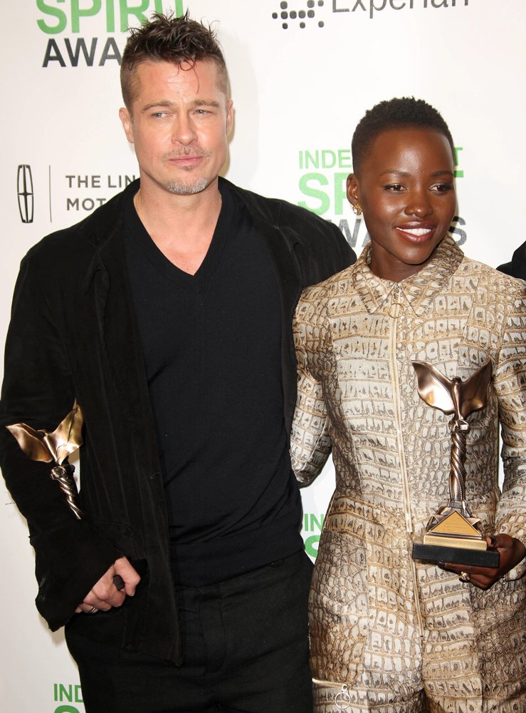 Brad Pitt;Lupita Nyong'o;<br>The 2014 Film Independent Spirit Awards - Press Room