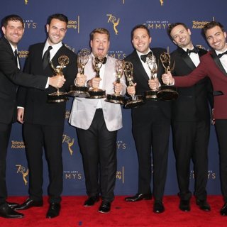 Adam Abramson, Ben Winston, James Corden, Rob Crabbe, Ryan McKee, David LaMattina in 2018 Creative Arts Emmy Awards - Day 1 - Press Room