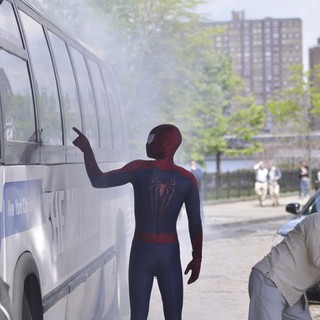 Andrew Garfield Gets into Character as He Films Scenes for The Amazing Spiderman 2
