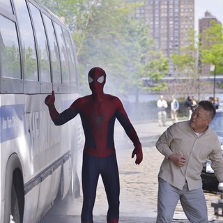 Andrew Garfield Gets into Character as He Films Scenes for The Amazing Spiderman 2