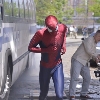 Andrew Garfield Gets into Character as He Films Scenes for The Amazing Spiderman 2