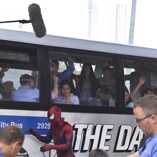 Andrew Garfield Gets into Character as He Films Scenes for The Amazing Spiderman 2