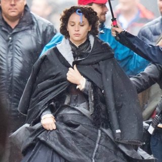 Felicity Jones Films The Aeronauts in Pouring Rain