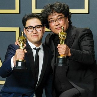 Jin Won Han, Bong Joon Ho in 92nd Academy Awards - Press Room