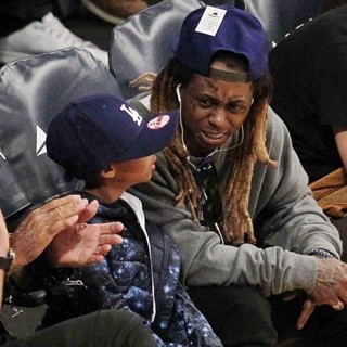 Lil Wayne in Lil Wayne at The Los Angeles Lakers Game with His Son