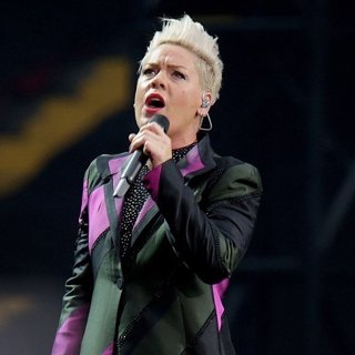 Pink in Pink Performing on Her Beautiful Trauma Tour