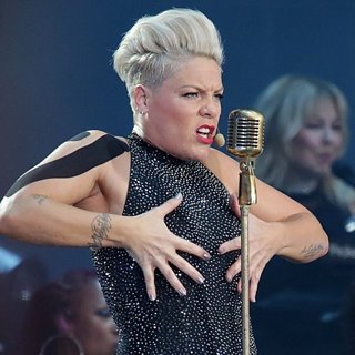 Pink in Pink Performing on Her Beautiful Trauma Tour