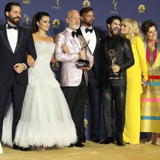 Edgar Ramirez, Penelope Cruz, Ricky Martin, Ryan Murphy, Darren Criss, Judith Light in 70th Emmy Awards - Press Room