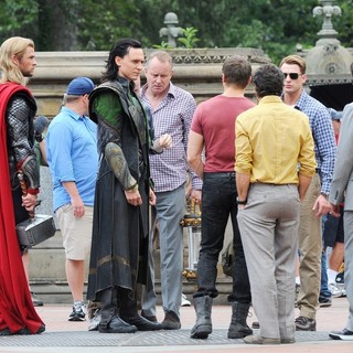 Actors on The Set of The Avengers Shooting on Location in Manhattan