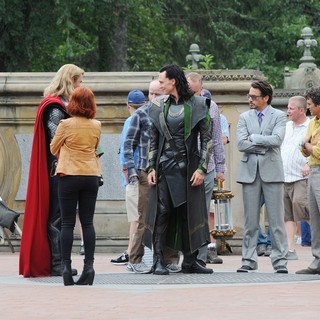 Actors on The Set of The Avengers Shooting on Location in Manhattan
