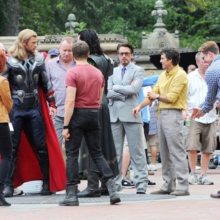 Actors on The Set of The Avengers Shooting on Location in Manhattan