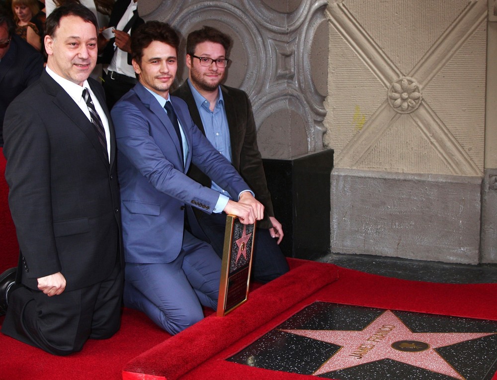 Sam Raimi;James Franco;Seth Rogen;<br>James Franco Is Honoured with A Hollywood Star on The Hollywood Walk of Fame