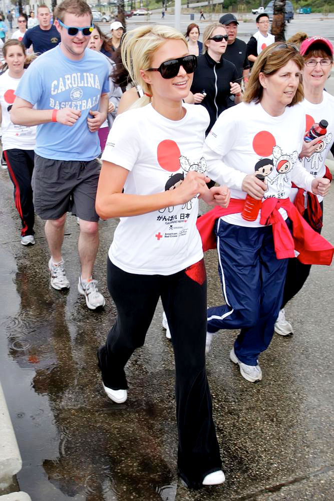 Paris Hilton;<br>Celebrities Participate in 'Relief Run' Along Santa Monica Beach