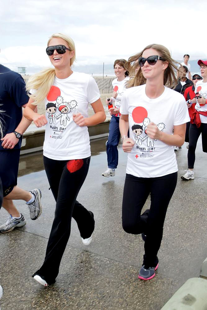 Paris Hilton;Nicky Hilton;<br>Celebrities Participate in 'Relief Run' Along Santa Monica Beach
