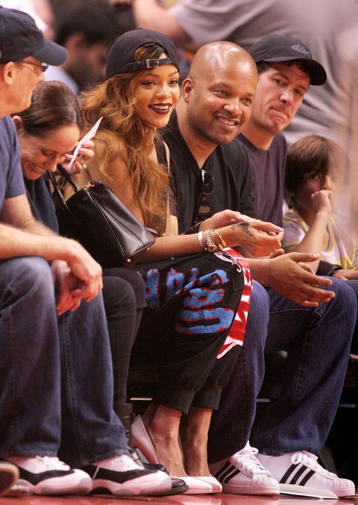 Rihanna;<br>Celebrities Watch The Los Angeles Lakers vs The Los Angeles Clippers