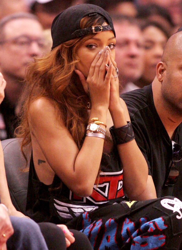 Rihanna;<br>Celebrities Watch The Los Angeles Lakers vs The Los Angeles Clippers