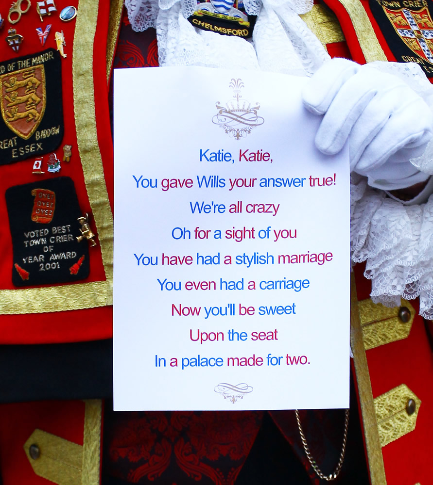 <br>Town criers arrive at the Goring Hotel The Wedding of Prince William and Catherine Middleton