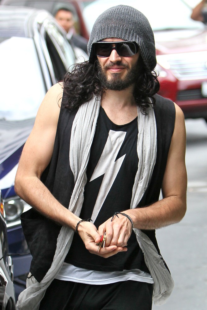 Russell Brand;<br>Russell Brand Is Seen in Good Spirits After Departing from His Yoga Class