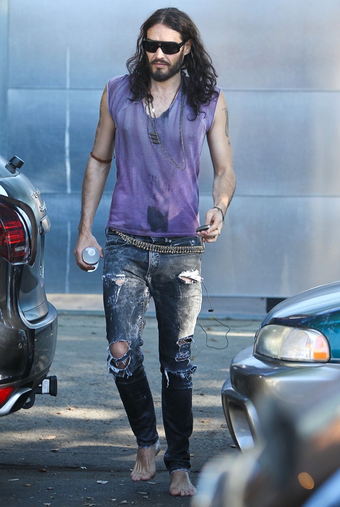 Russell Brand;<br>Russell Brand Seen Leaving The Studio Walking Barefoot