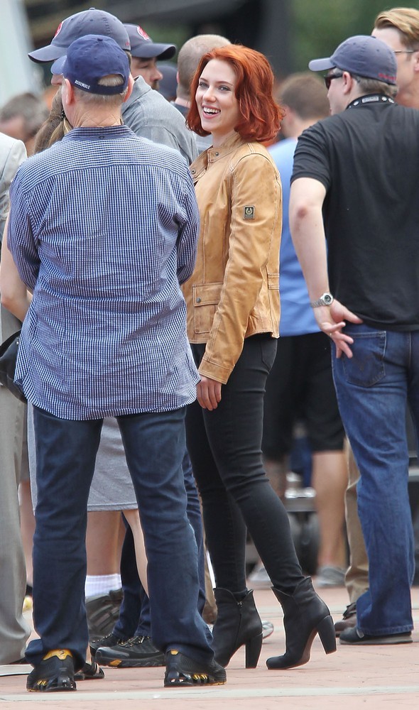 Scarlett Johansson;<br>Actors on The Set of The Avengers Shooting on Location in Manhattan