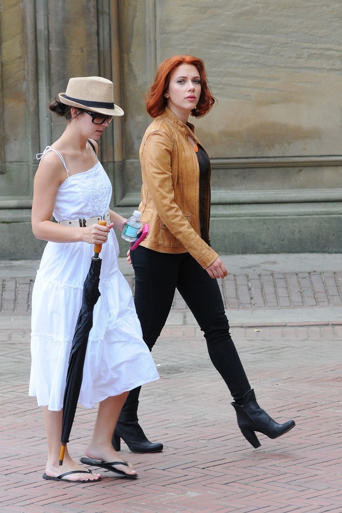 Scarlett Johansson;<br>Actors on The Set of The Avengers Shooting on Location in Manhattan