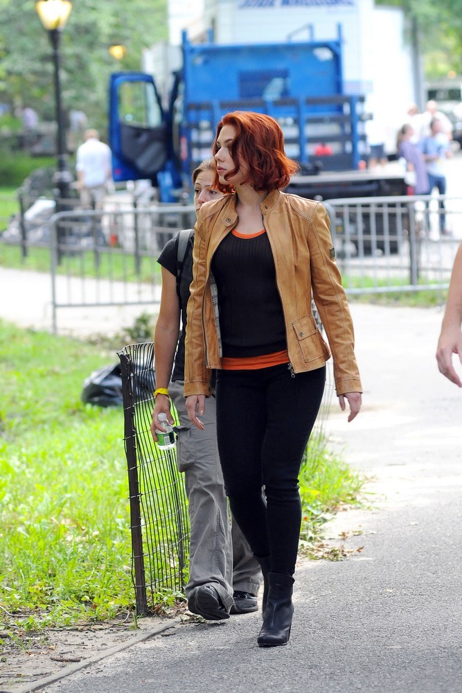 Scarlett Johansson;<br>Actors on The Set of The Avengers Shooting on Location in Manhattan