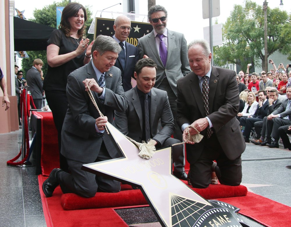 Maureen Schultz;Leron Gubler;Jeffrey Katzenberg;Jim Parsons;Chuck Lorre;Tom LaBonge;<br>Jim Parsons Honored with A Star on The Hollywood Walk of Fame